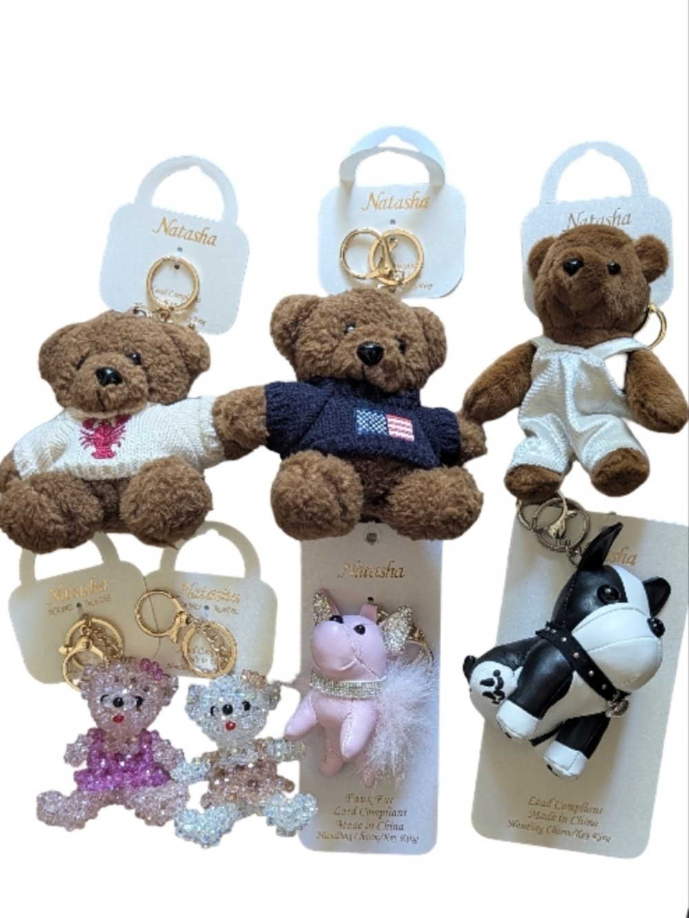 Natasha Bag Charms Lot of 7 Plushies & 3D Hand Beaded Bears & Puppies 🐻💖🐶